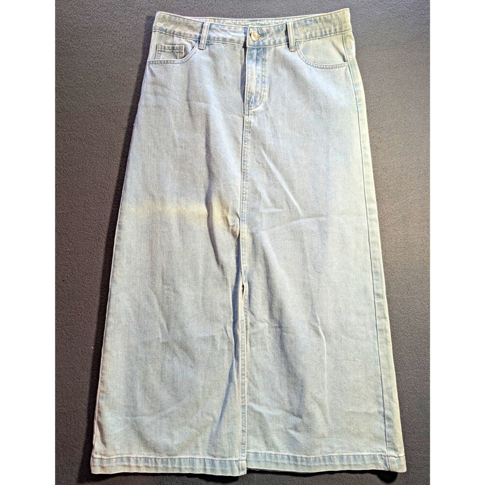 Live Hard Women’s XL Light Wash Denim Maxi Skirt Front Slit Y2K 100% Cotton